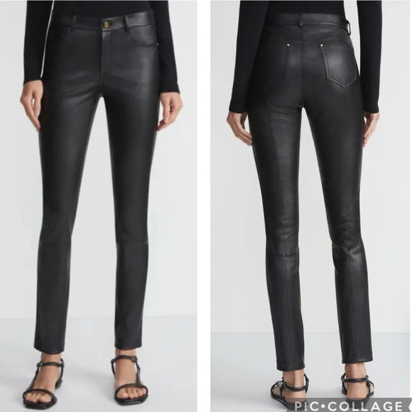 Lafayette 148 New York Spruce Green Mercer Skinny Leg Leather Pants Size 8 - Picture 1 of 13